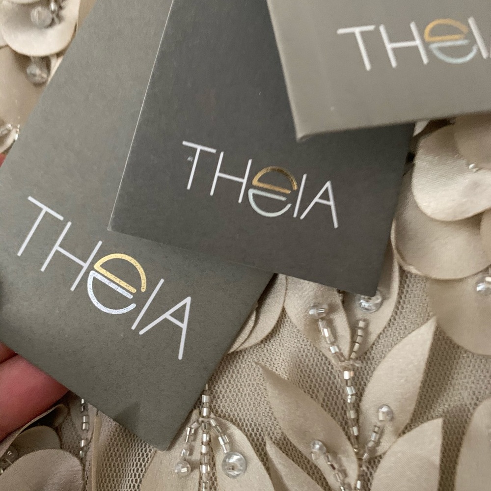 🌸NWT Champagne Gold Beaded Theia Gown - Picture 6 of 12